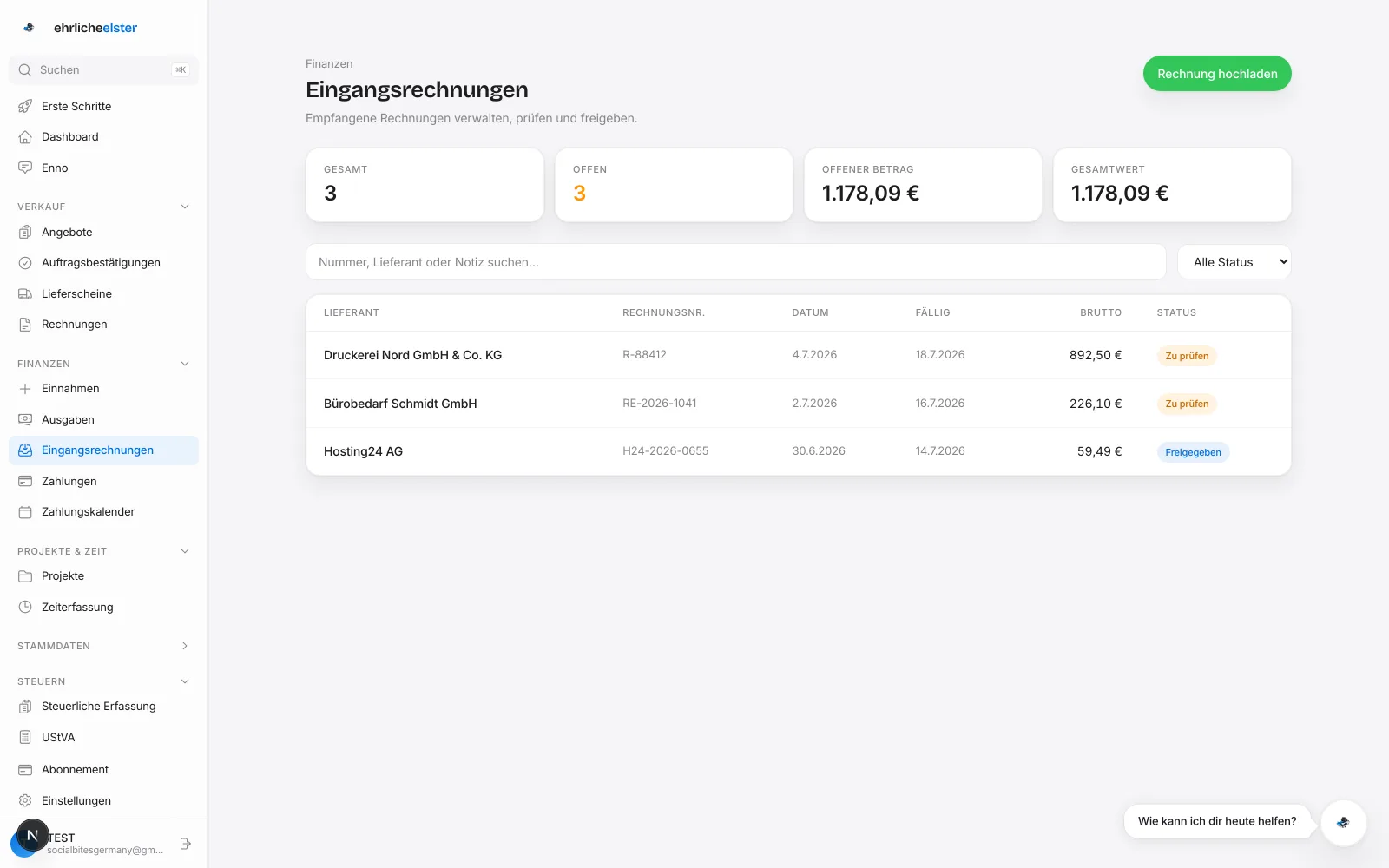 Der Rechnungseingang: per E-Mail eingegangene Belege warten auf deine Bestätigung